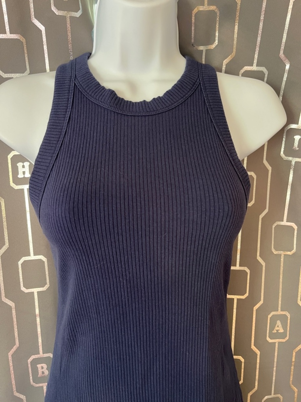 Ribbed Navy Sleeveless Midi Dress - Picture 3 of 5